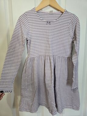 J. Crew Crewcuts Cotton Gauze Lavender and White Stripe Long-Sleeve Dress, Sz 8